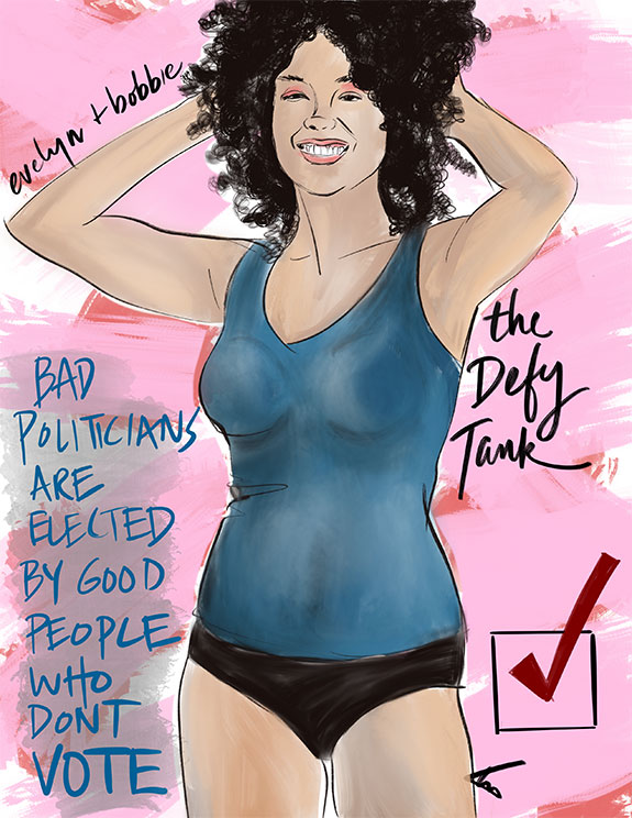 Tina Wilson illustrates which bralettes to the polls as featured on Lingerie Briefs