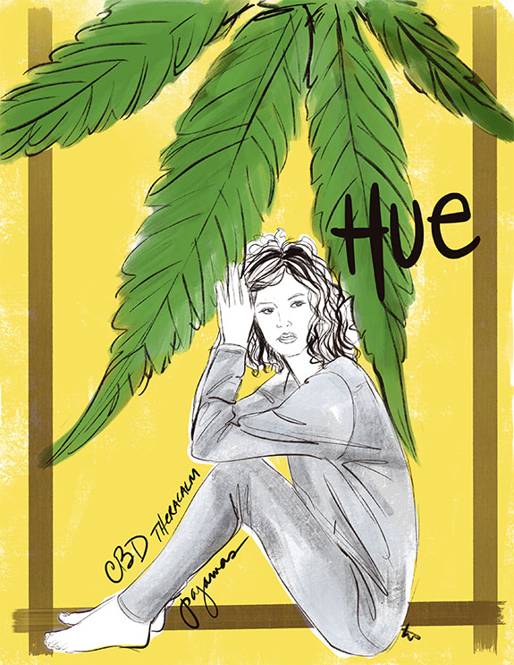 Hue CBD Theracalm pajamas as illustrated by Tina Wilson for Lingerie Briefs