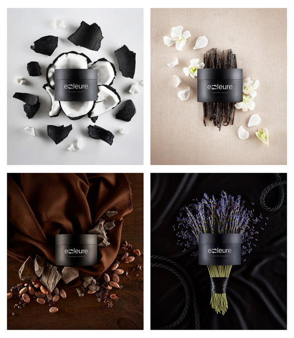 Effleure lingerie in black coconut, lavender, vanilla and dark chocolate scents - featured on Lingerie Briefs