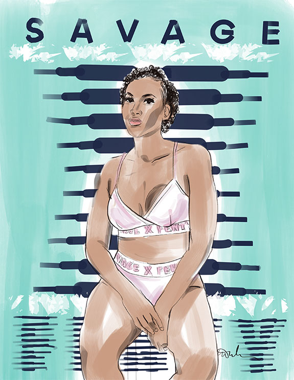 Fashion Illustration, Savage Fenty by Tina Wilson as featured on Lingerie Briefs