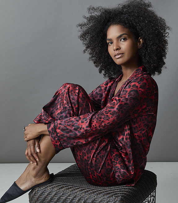 Natori Cheetah printed jacquad pajama as featured on Lingerie Briefs