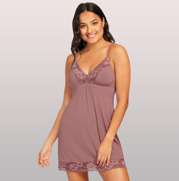 Montelle's Fan fav Bust Support Chemise in Mauve Mist SS21 - featured on Lingerie Briefs