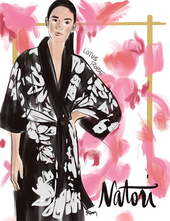 Fashion Illustration of Natori Loungewear as featured on Lingerie Briefs