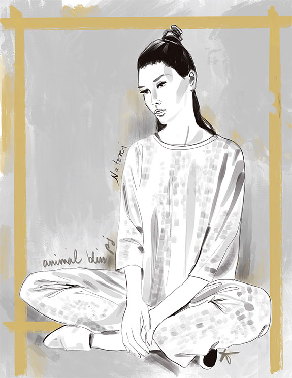 Fashion Illustration of Natori Loungewear as featured on Lingerie Briefs