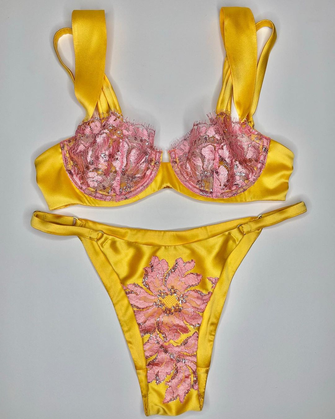 Freolic London Fuchsia and Lemon Lingerie Set, Size: 36C/L, Color: Pink