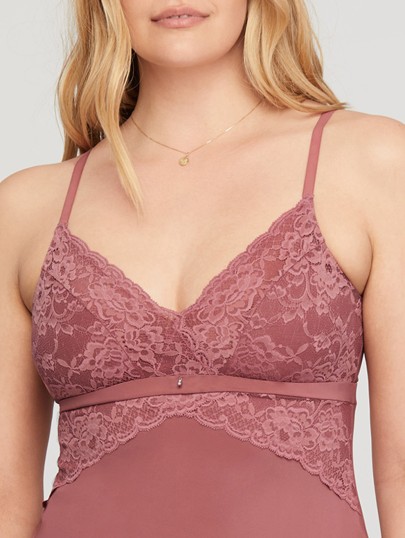 Montelle introduces longer Bust Support Gown in Mesa Rose - featured on Lingerie Briefs