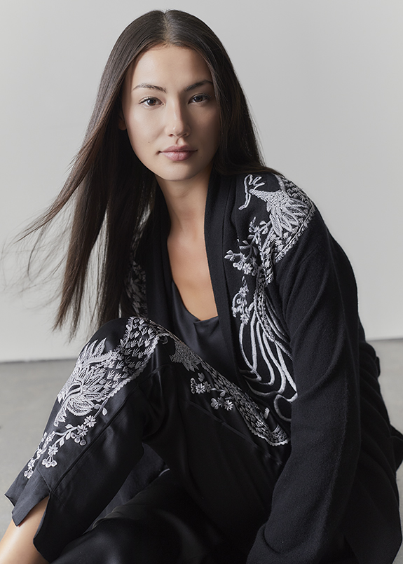 Josie Natori Dragon Embroidery Silk Wrap & Pant Sizes XS-XL as featured on Lingerie Briefs