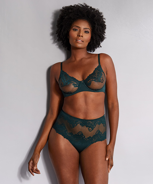 Le Mystere's elegant Lace Allure Collection now in Deep Forest - featured on Lingerie Briefs