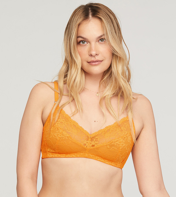 Montelle's NEW Halo Lace Bra in Mango Sorbet - featured on Lingerie Briefs
