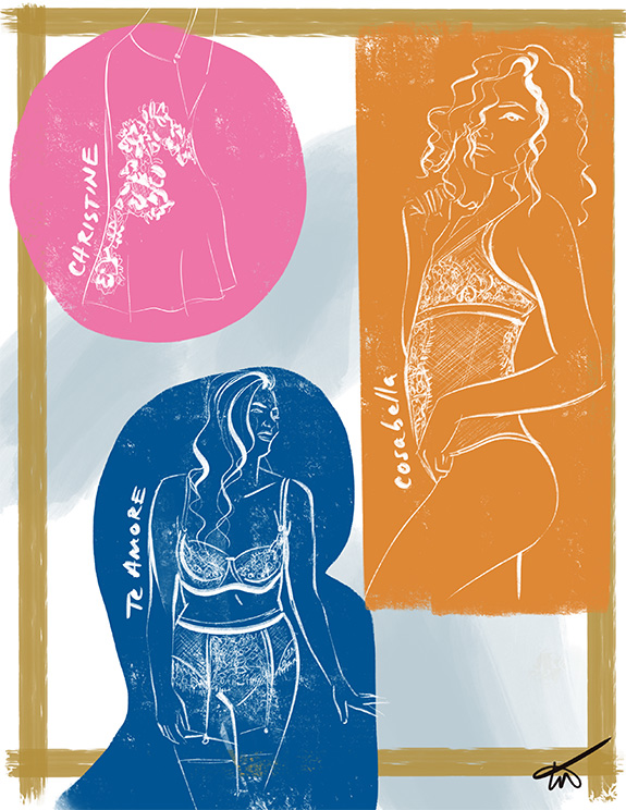 Fashion Lingerie Illustrations of Christine, Cosabella, Te Amore by Tina Wilson as featured on Lingerie Briefs