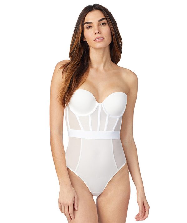 DKNY L53917 White Sheers Strapless Underwire Bodysuit Women's Size 36D