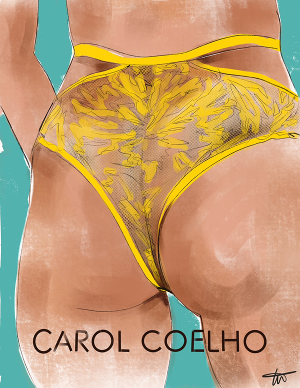 Carol Coelho high waist thong illustrated by Tina Wilson featured on Lingerie Briefs