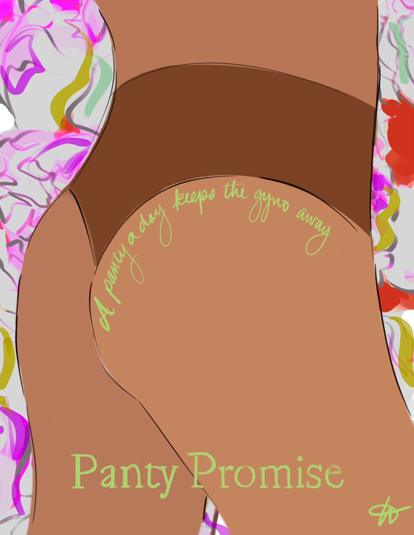 Panty Promise thong illustrated by Tina Wilson featured on Lingerie Briefs