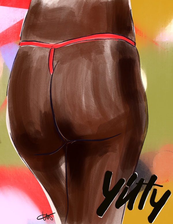 Yitty Mesh Me G-string illustrated by Tina Wilson featured on Lingerie Briefs