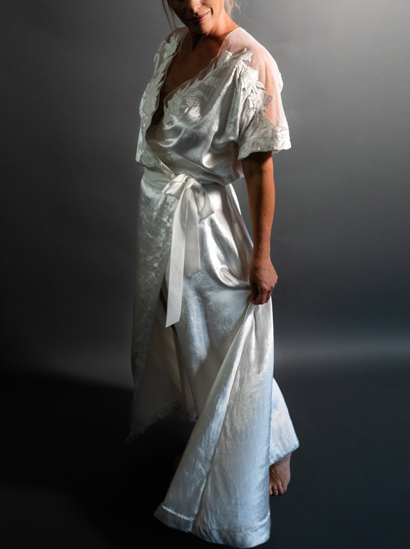 Carol Coelho’s wedding silk chemise and flowing robe featured on Lingerie Briefs