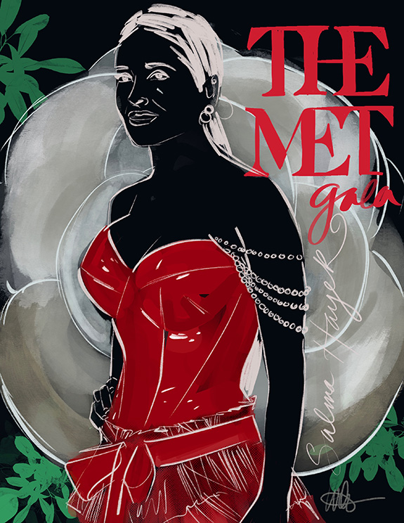 The Met Gala illustrated by Tina Wilson for Lingerie Briefs