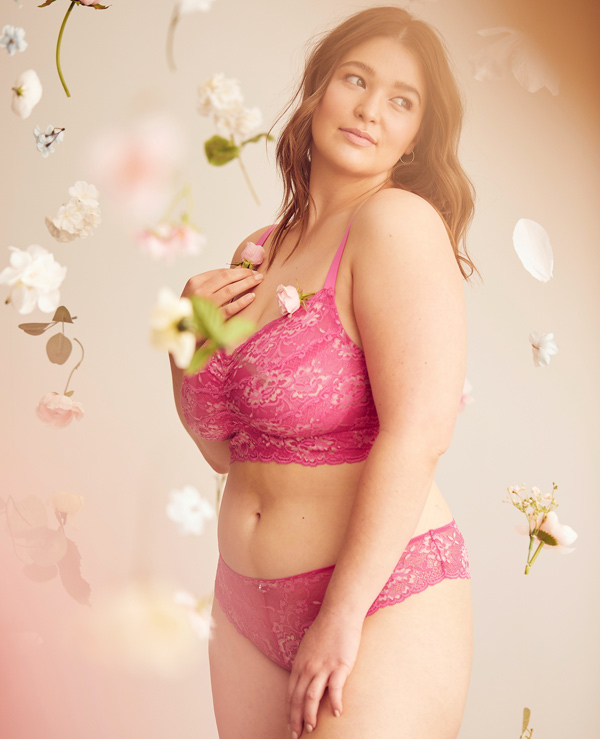 Montelle Cup Sized Lace Bralette in watermelon featured on Lingerie Briefs