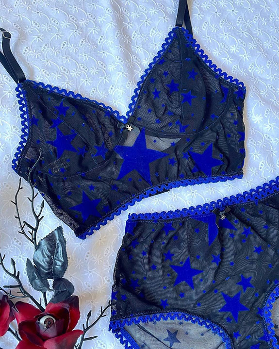 Veronica Velveteen a British brand that uses dead stock fabrics to create one of a kind collections as featured on Lingerie Briefs