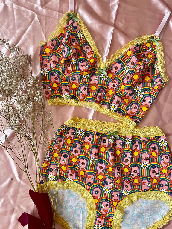 Veronica Velveteen a British brand that uses dead stock fabrics to create one of a kind collections as featured on Lingerie Briefs