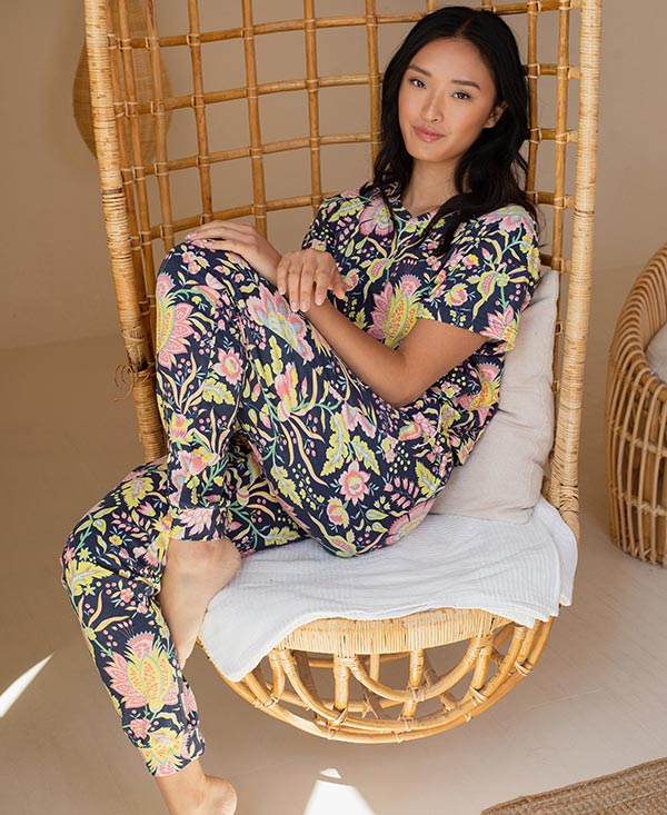 Latte Love Co. printed pajamas, gowns and robes in sustainable biodegradable fabrics as featured on Lingerie Briefs
