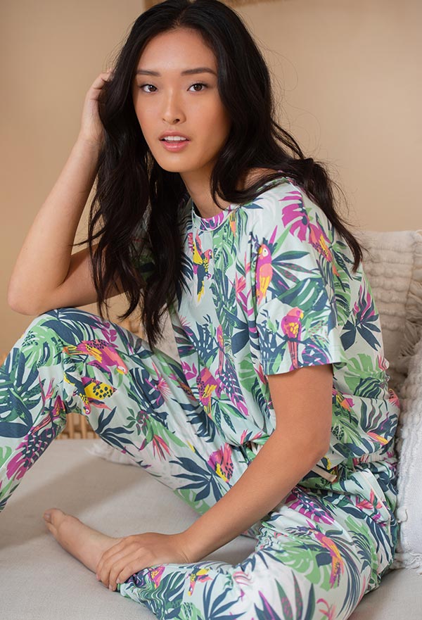 Latte Love Co. printed pajamas, gowns and robes in sustainable biodegradable fabrics as featured on Lingerie Briefs