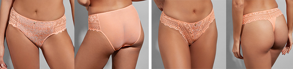 Empreinte Cassiopée Brief and Thong in Peach featured on Lingerie Briefs