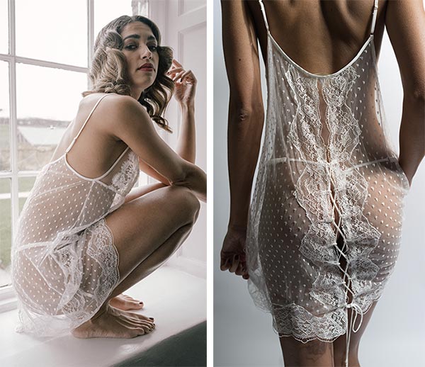Shell Belle Couture Forbidden Collection of luxury, seductive bridal lingerie designed with sandwashed silk and french laces as featured on Lingerie Briefs