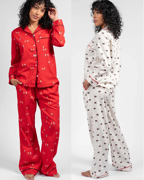 LATTELOVE Holiday flannel pajamas in print as featured on Lingerie Briefs