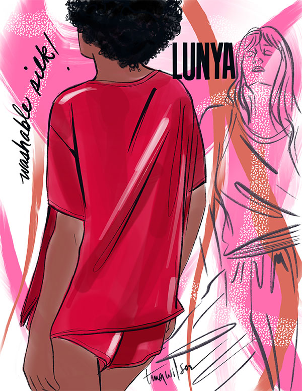 Tina Wilson's exclusive illustrations as seen on Lingerie Briefs Lunya Pajamas