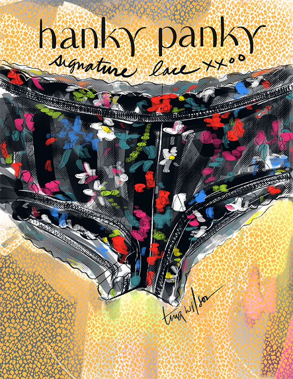 Tina Wilson's exclusive illustrations as seen on Lingerie Briefs Hanky Panky 