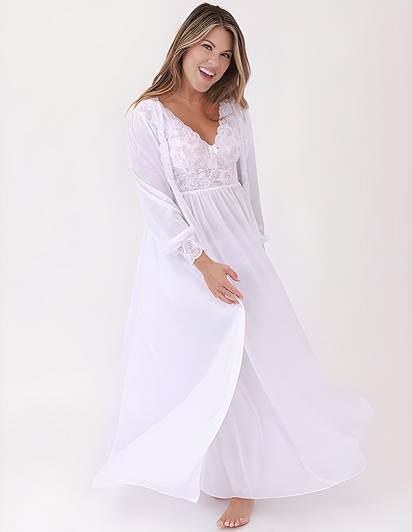 Shadowline Lace Bodice Long Nightgown with Robe Peignoir Set featured on Lingerie Briefs