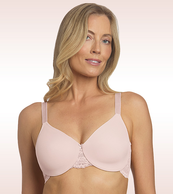 Dominique Lingerie Lena blush rose jacquard lace minimizer bra as featured on Lingerie Briefs