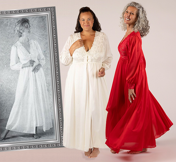 Shadowline Lingerie vintage Silhouette Lace Long robe featured on Lingerie Briefs