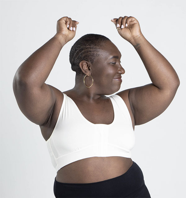 AnaOno Rora pocketed front closure bra for post breast surgery (mastectomy) suffering from Lymphedema & Post-Surgical Edema as featured on Lingerie Briefs