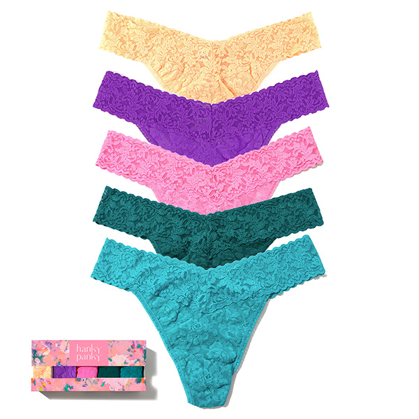 Hanky Panky Summer 2026 Gift Packaging Program of the iconic lace hi-rise and low-rise thong available in 3-packs and 5 packs as featured on Lingerie Briefs
