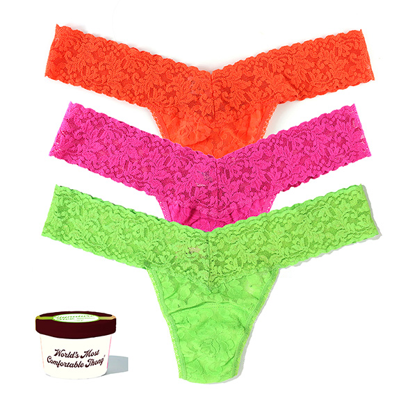 Hanky Panky Summer 2026 Gift Packaging Program of the iconic lace hi-rise and low-rise thong available in 3-packs and 5 packs as featured on Lingerie Briefs