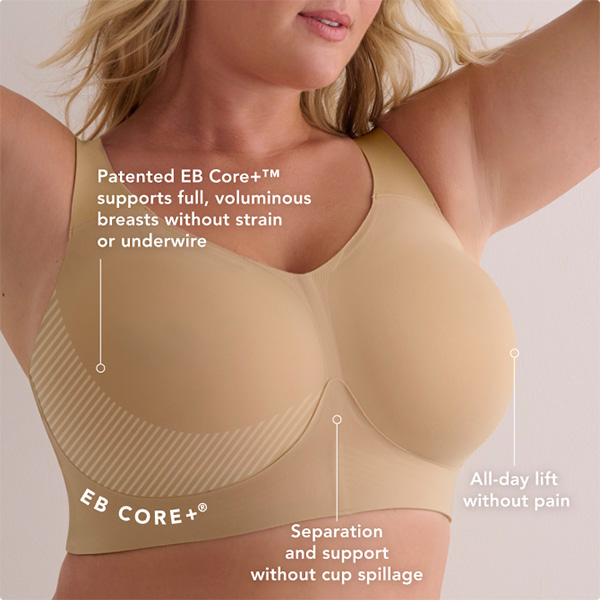 Evelyn & Bobbie new Butsty Bra for women 27-36 bands and DDD-L cups designed with EB Core+ and EB Flex Tech technology as featured on Lingerie Briefs