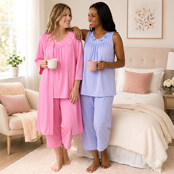 Shadowline Petals capri sleep set and robe featured on Lingerie Briefs